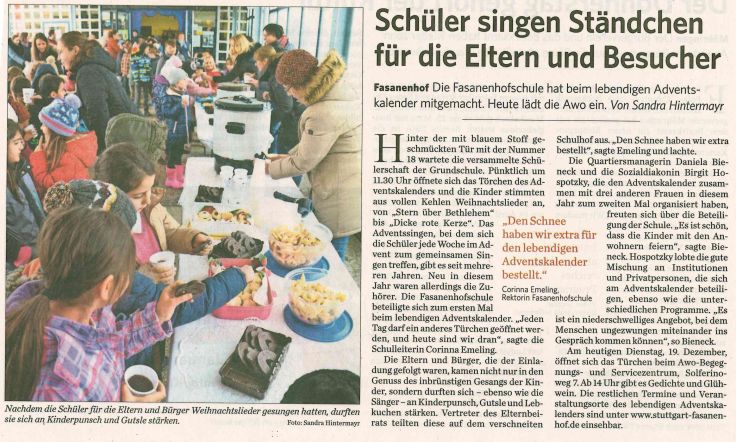Zeitungsartikel über den lebendigen Adventskalender